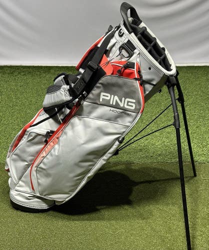 PING Hoofer 14 Stand Carry Golf Bag Color: Light Gray/Red/White NEW!