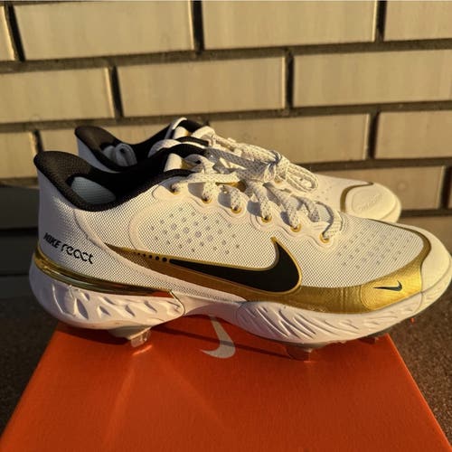 Nike Mens 7.5 Alpha Huarache Elite 3 Low Baseball Cleats White /Gold CV3552-106