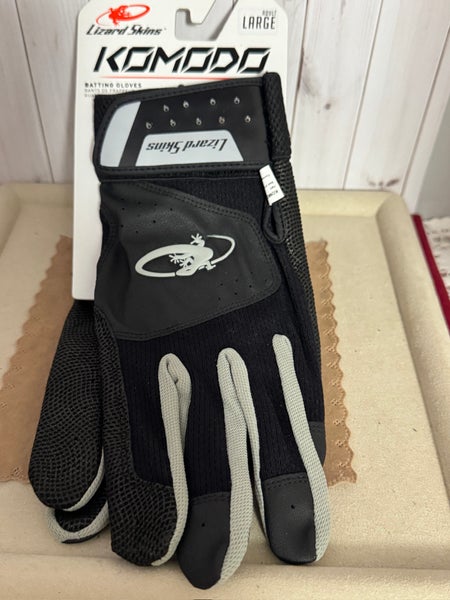 Black and Gray Adult Large Lizard Skins Batting Gloves (New)