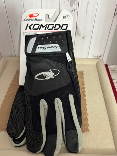 Black and Gray Adult Large Lizard Skins Batting Gloves (New)