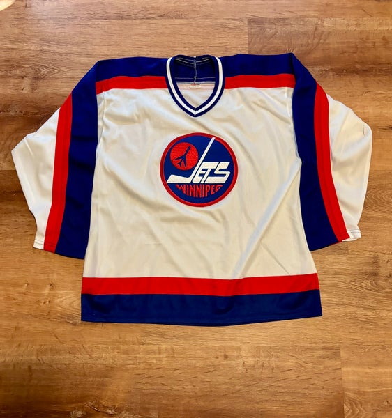 Vintage CCM Maska Winnipeg Jets Jersey 73-90 Logo WHA Air Knit (L)