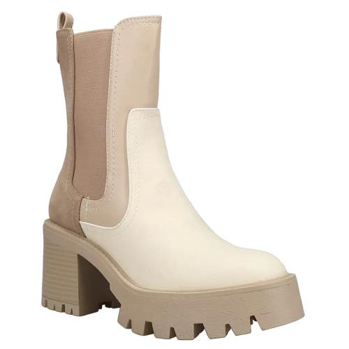 Mia Remi Women's US 10 Beige Leather Block Heel Lug Sole Chelsea Boots RG079