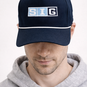 Navy/White Rope SIG Hockey Golf Snapback-Navy SIG Box Logo
