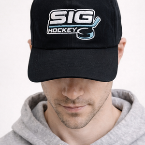 Black SIG Hockey Dad/Mom Hat-Navy SIG Hockey Logo