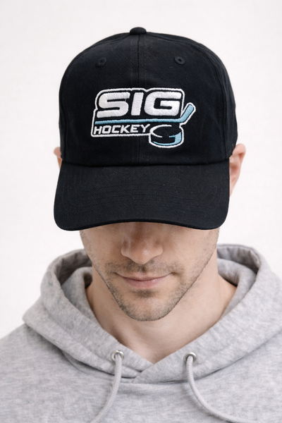 Black SIG Hockey Dad/Mom Hat-Navy SIG Hockey Logo