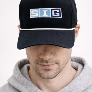 Black/White Rope SIG Hockey Golf Snapback-Navy SIG Box Logo