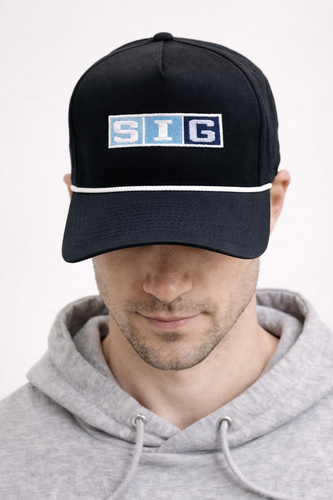 Black/White Rope SIG Hockey Golf Snapback-Navy SIG Box Logo