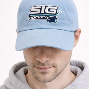 Powder Blue SIG Hockey Dad/Mom Hat-Navy SIG Hockey Logo