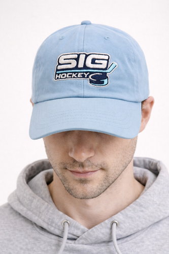 Powder Blue SIG Hockey Dad/Mom Hat-Navy SIG Hockey Logo