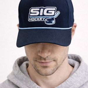 Navy/Powder Blue Rope SIG Hockey Golf Snapback-Navy SIG Hockey Logo