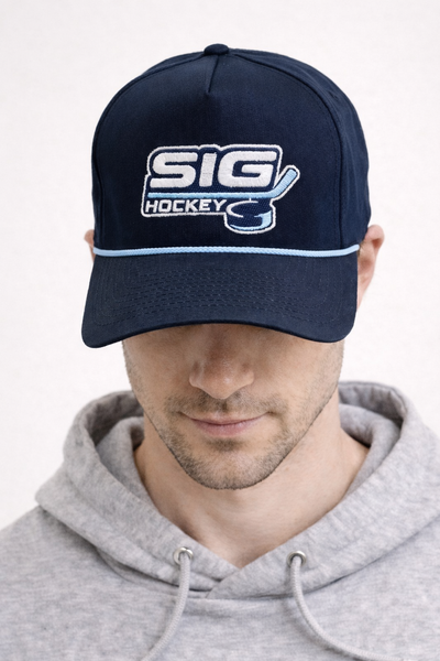 Navy/Powder Blue Rope SIG Hockey Golf Snapback-Navy SIG Hockey Logo