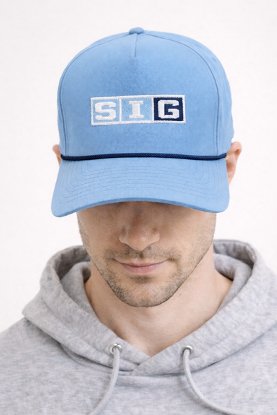 Powder Blue/Navy Rope SIG Hockey Golf Snapback-Navy SIG Box Logo