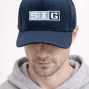 Navy SIG Hockey Trucker Snapback-Navy SIG Box Logo