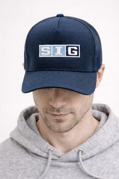 Navy SIG Hockey Trucker Snapback-Navy SIG Box Logo