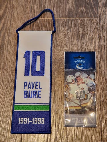 Pavel Bure Vancouver Canucks Jersey Retirement Banner and Pin Set