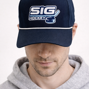 Navy/White Rope SIG Hockey Golf Snapback-Navy SIG Hockey Logo