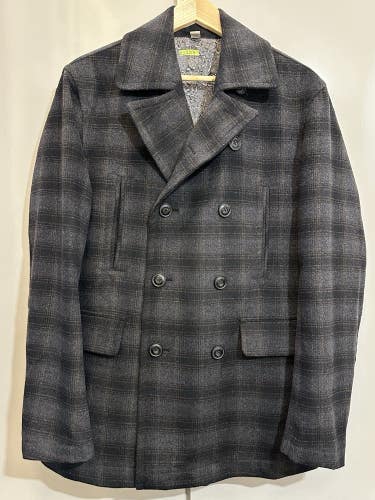 #2704 Joseph Abboud Plaid Wool Blend M Double-Breasted Button-Up Lined Pea Coat