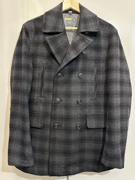 #2704 Joseph Abboud Plaid Wool Blend M Double-Breasted Button-Up Lined Pea Coat