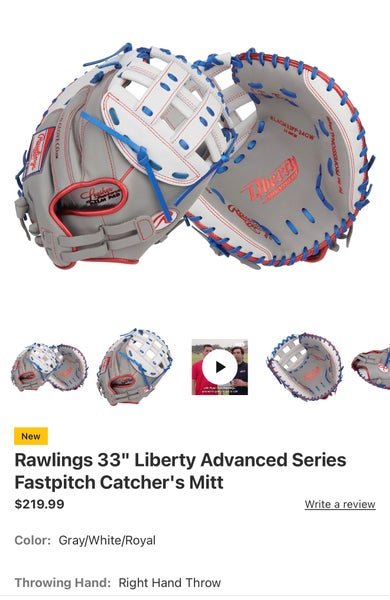 Rawlings RH Liberty Advanced Catcher's Glove 33" (New)