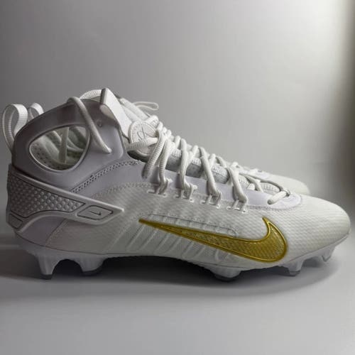 Nike Men’s Size 13 Huarache 9 Elite Mid LAX Lacrosse Cleats White/Gold FD0088-100 NEW