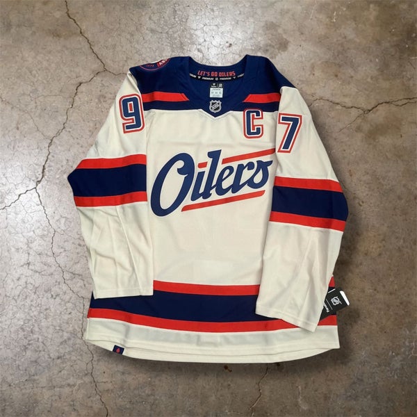 CONNOR MCDAVID EDMONTON OILERS 2025 LIGHT BEIGE ALTERNATE REPLICA HOCKEY JERSEY