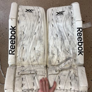 White 35+1" Senior Reebok Premier XLT Goalie Leg Pads (Used)