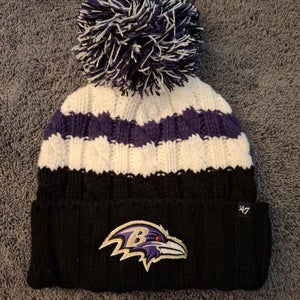 47 Brand Womens Baltimore Ravens Logo Ashfield Cuff Knit Winter Hat w/Pom
