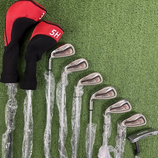 Callaway Strata Plus Golf Set 3 Wood Hybrid 6-PW SW Irons Putter Left Handed