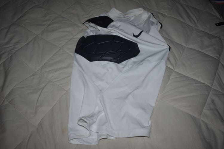 Nike Pro Dri Fit 4 Pad Protective Compression Shirt, White, Youth Medium