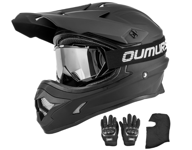 OUMURS Adult ATV Dirt Bike Helmet DOT Model 805 Size L Black w/Goggles New