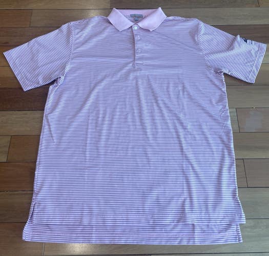 PETER MILLAR XL EXTRA LARGE GOLF POLO SHIRT BIGHORN GOLF CLUB PINK STRIPE
