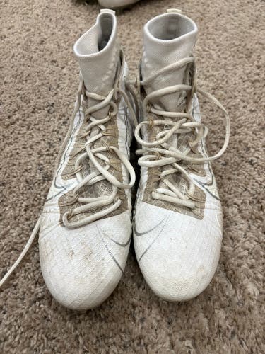 White Men's Size M 9.5 (W 10.5) Adult Nike Alpha Huarache 8 Elite Mid Top Molded Cleats (Used)