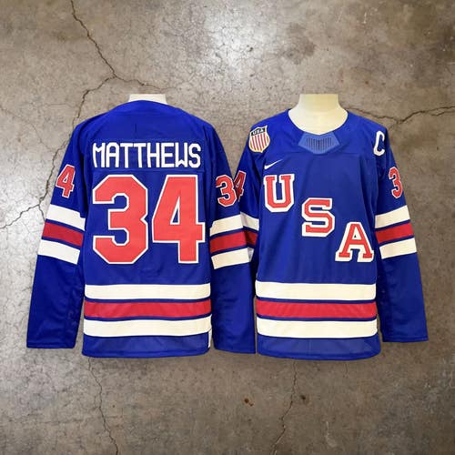 Men’s Team USA Auston Matthews #34 Blue Olympic Hockey Replica Jersey