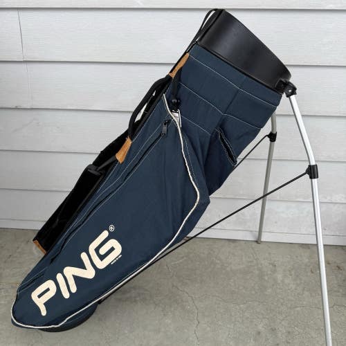 Vintage Ping Hoofer 4 Way Stand Bag Single Strap Dark Blue White Logos