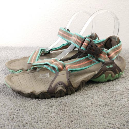 Teva Tirra Womens Size 8 Sandals Brown Coral Blue Slingback Shoes