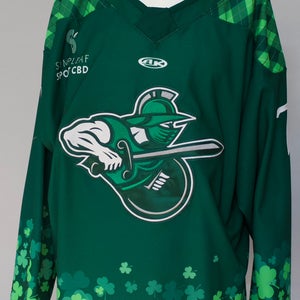Atlanta Gladiators, 56, Denomie, AK, game worn St. Patrick's signed jersey, name bar included