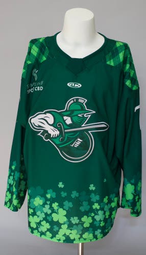 Atlanta Gladiators, 56, Denomie, AK, game worn St. Patrick's signed jersey, name bar included