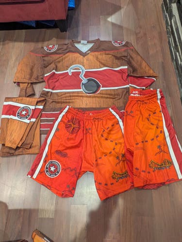 Captain Hook Pirate Draft XL Adult Hockey Jersey, Pants (2 pairs )and socks (Used)