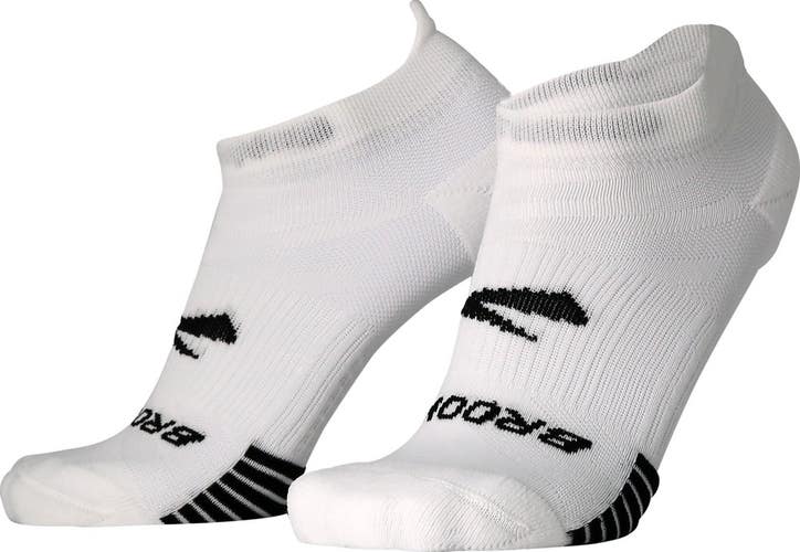 Brooks Ghost Lite Unisex XL White Black Stretch No-Show Socks 2-Pack GBO2515
