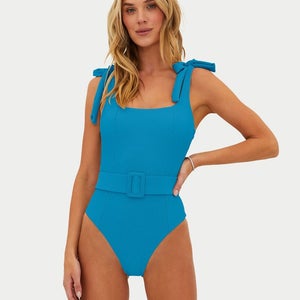 Beach Riot Sydney Swimsuit Women's Large Blue Tie Shoulder One-Piece GBO2106