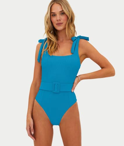 Beach Riot Sydney Swimsuit Women's Large Blue Tie Shoulder One-Piece GBO2106