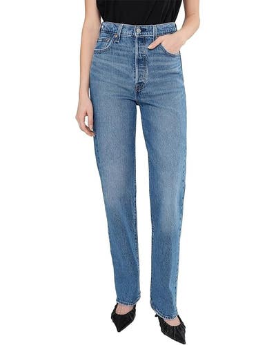 Levi's Ribcage Full Length Jeans Women's 24X32 Blue Denim Straight Leg GBO2013