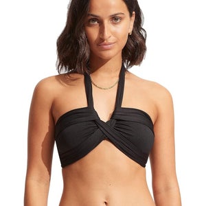 Seafolly Collective Halter Bandeau Bikini Top Women's 4 Black Swimwear GBO2555