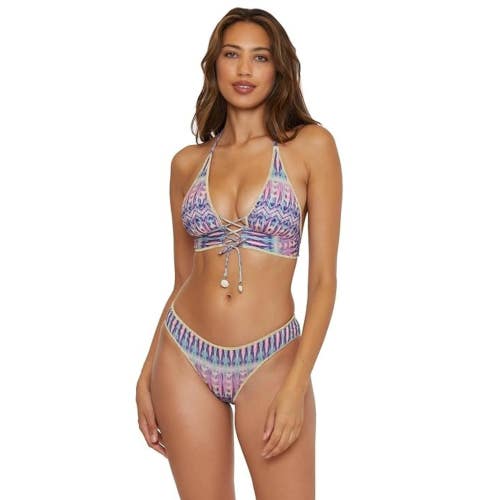 BECCA Tulum Mira Halter Top Women S Multi Metallic Corset Front Swimwear GBO2517