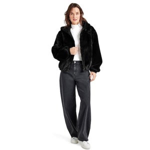 Splendid Mikki Fur Bomber Jacket Women's Small Black Hooded Long Sleeve GBO1966