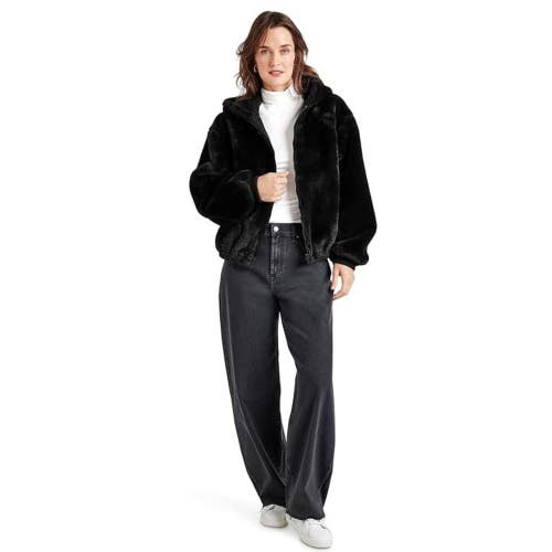 Splendid Mikki Fur Bomber Jacket Women's Small Black Hooded Long Sleeve GBO1966