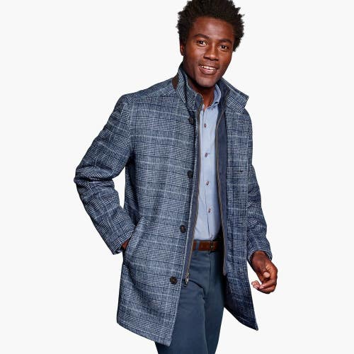 Johnston & Murphy Upton Car Coat Men's Large Navy Plaid Button Front GBO2068