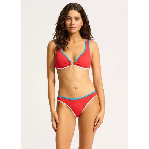 Seafolly Hipster Bikini Bottom Women 12 Red Contrast-Trim Swimwear Beach GBO2543