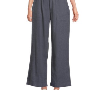 Toad&Co Taj Hemp Pants Women's Large True Navy Elastic Waist Wide Leg GBO2052