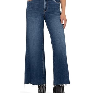 KUT from the Kloth Meg Fab Ab Wide Jeans Womens 0 Blue Raw Hem High-Rise GBO1981